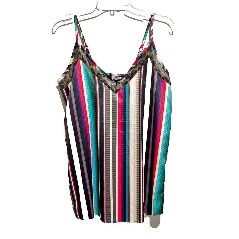 NWT Crazy Train XSMALL Serape Satin/Cheetah‎ Tank Top Multicolor Spaghetti Strap